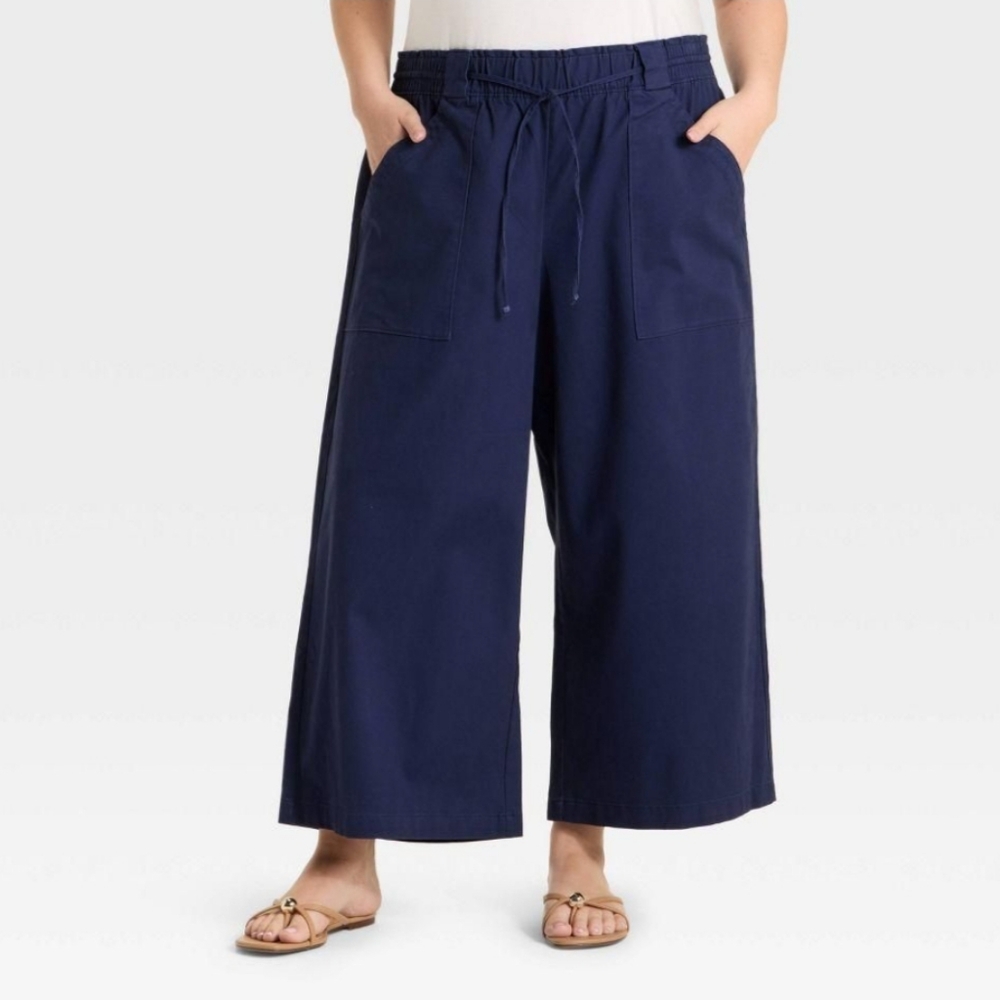 NWT Ava & Viv Wide Leg Crop Pant In Navy Blue Size Women's 3X